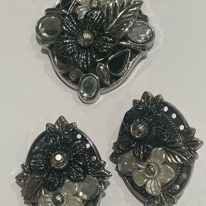 Elegant VINTAGE Black and Silver Floral Jewelry Set